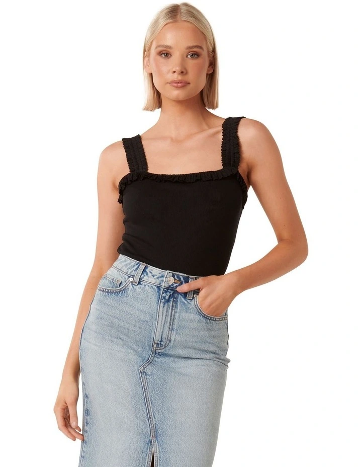 Suri Ruffle Strap Top in Black