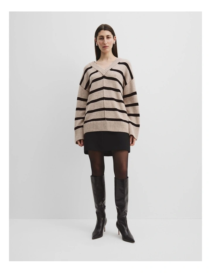 V-neck Longline Knit in Dune Stripe