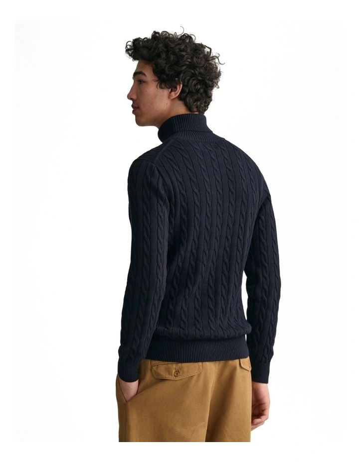 Cotton Cable Knit Turtleneck Sweater in Evening Blue