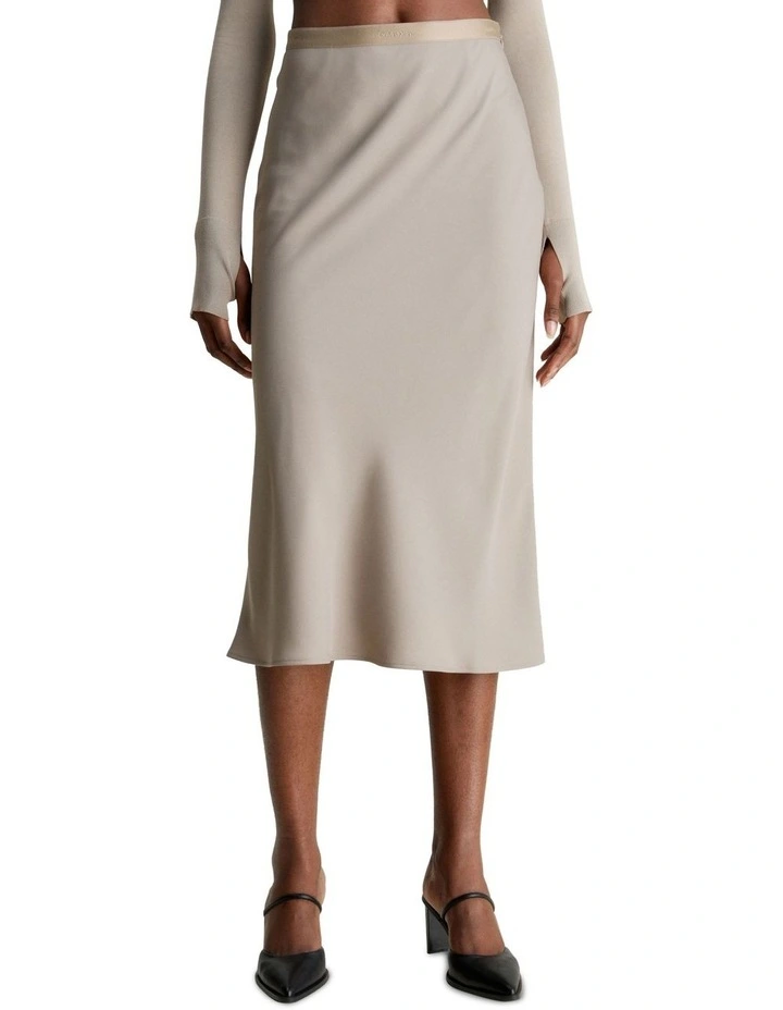 Recycled Bias Cut Midi Skirt in Neutral Taupe