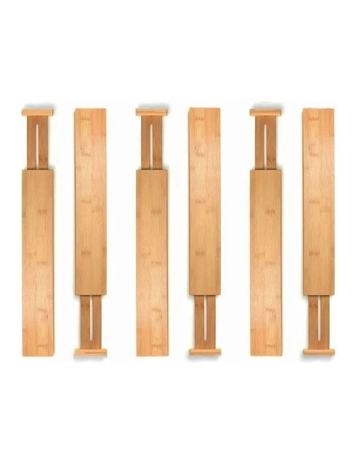 Bamboo Drawer Dividers Premium Anti-Slip Rubber Pad 6 Set 44-55cm in Wood