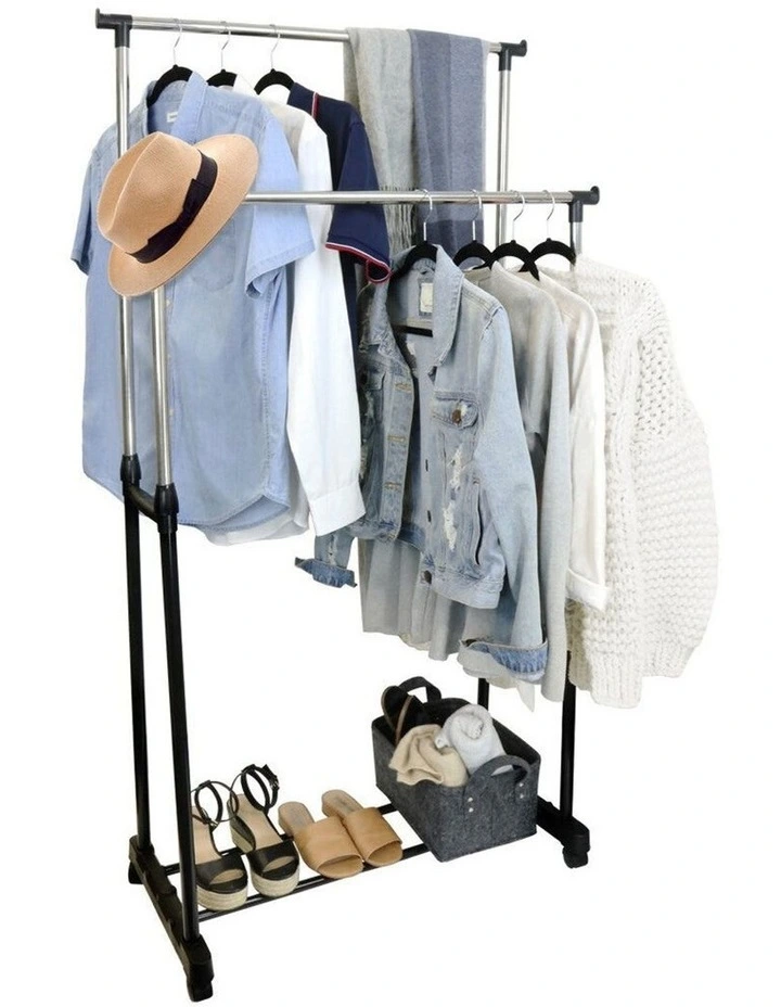 160cm Double Garment/Clothes Height Adjustable Hanger Rack w/ Wheels