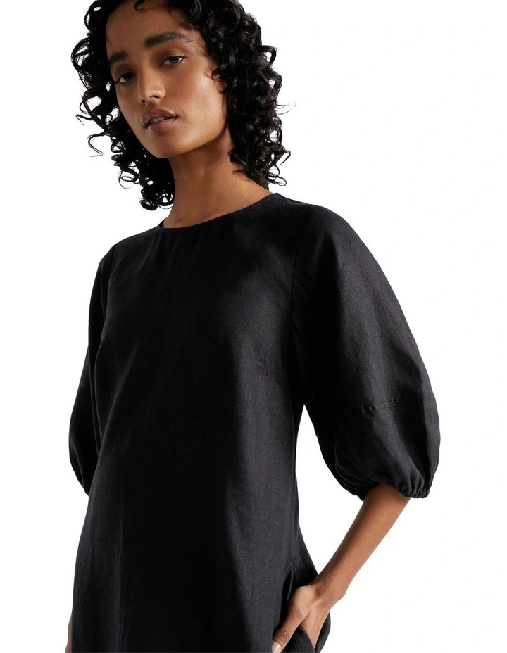 Core Linen Mini Dress in Black