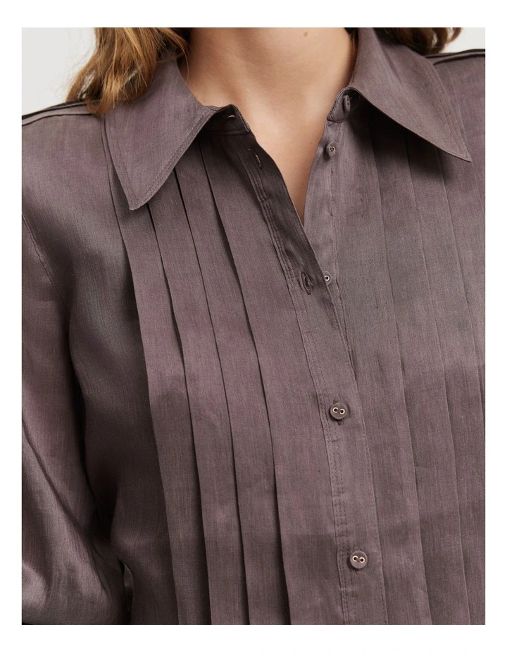 Pleat Mini Shirt Dress in Truffle
