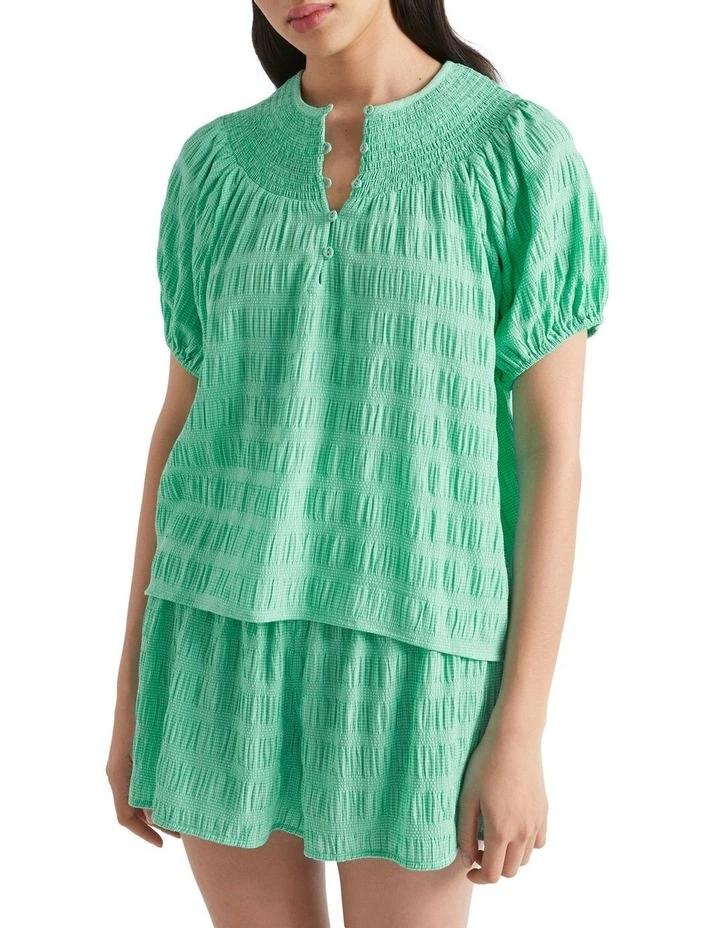 Textured Gingham Top in Jade Green