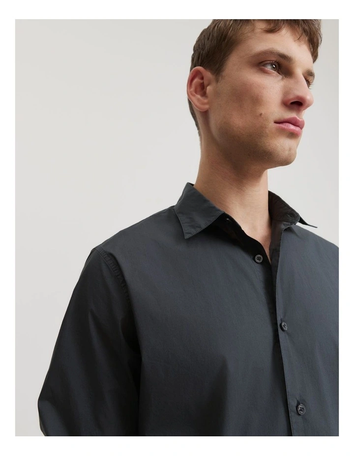 Regular Fit Garment Dyed Poplin Shirt in Washed Black