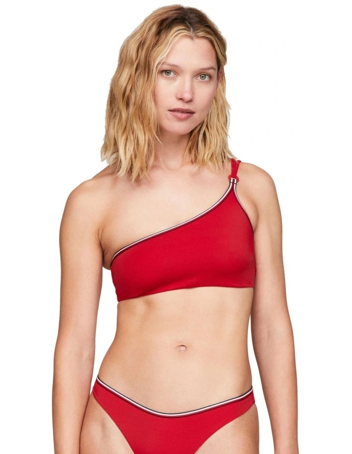 Global Stripe Asymmetrical Bikini Bandeau in Red