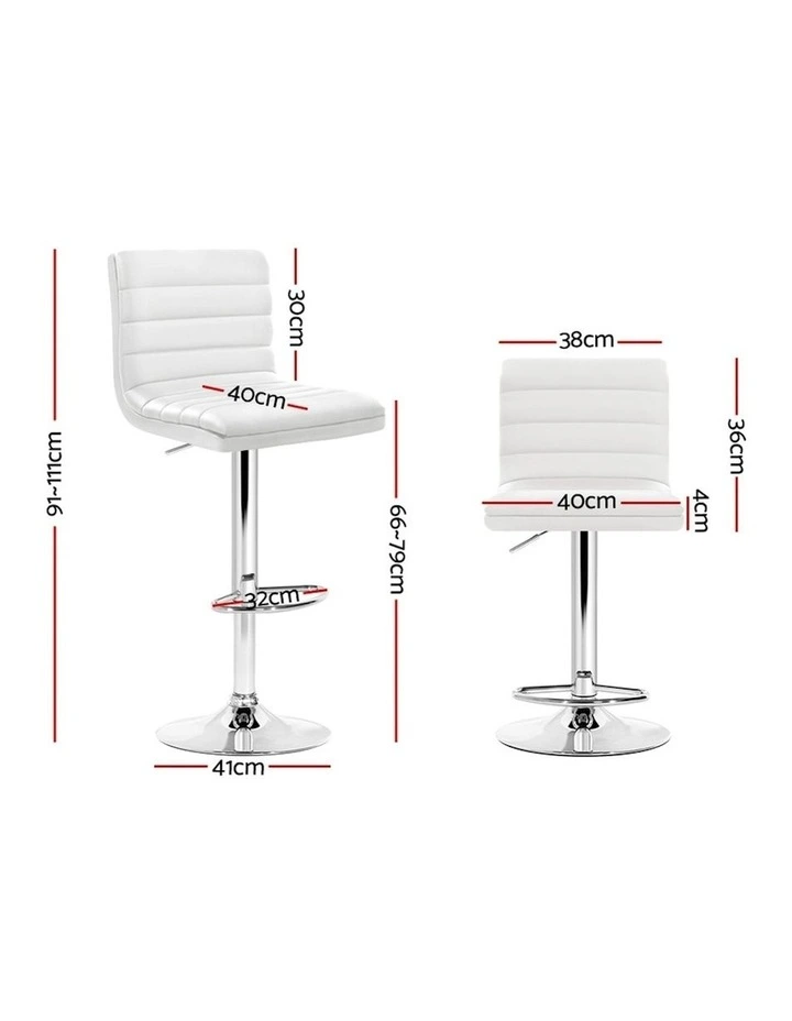 2x Leather Bar Stools Swivel Kitchen Chairs Gas Lift in White