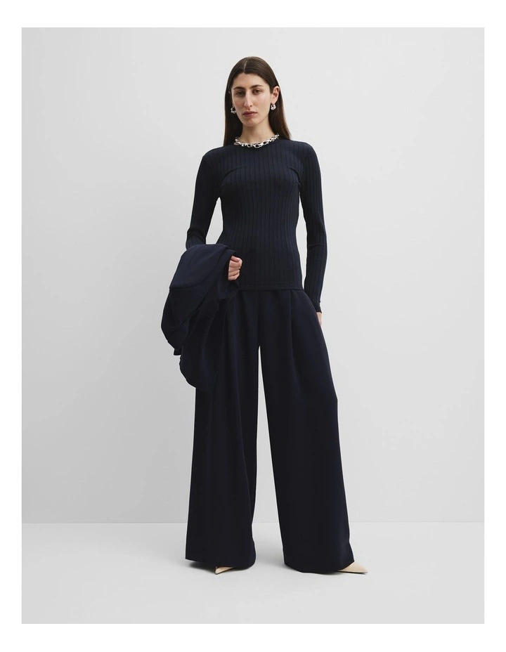Long Sleeve Rib Top in Deep Navy