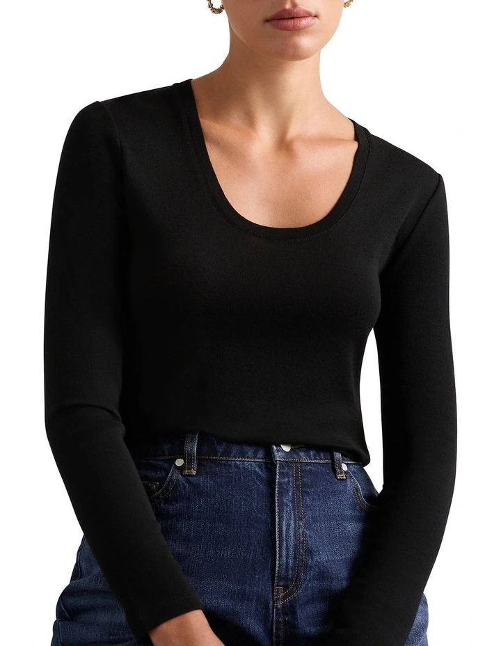 Marslie Long Sleeve Babywool Top in Black