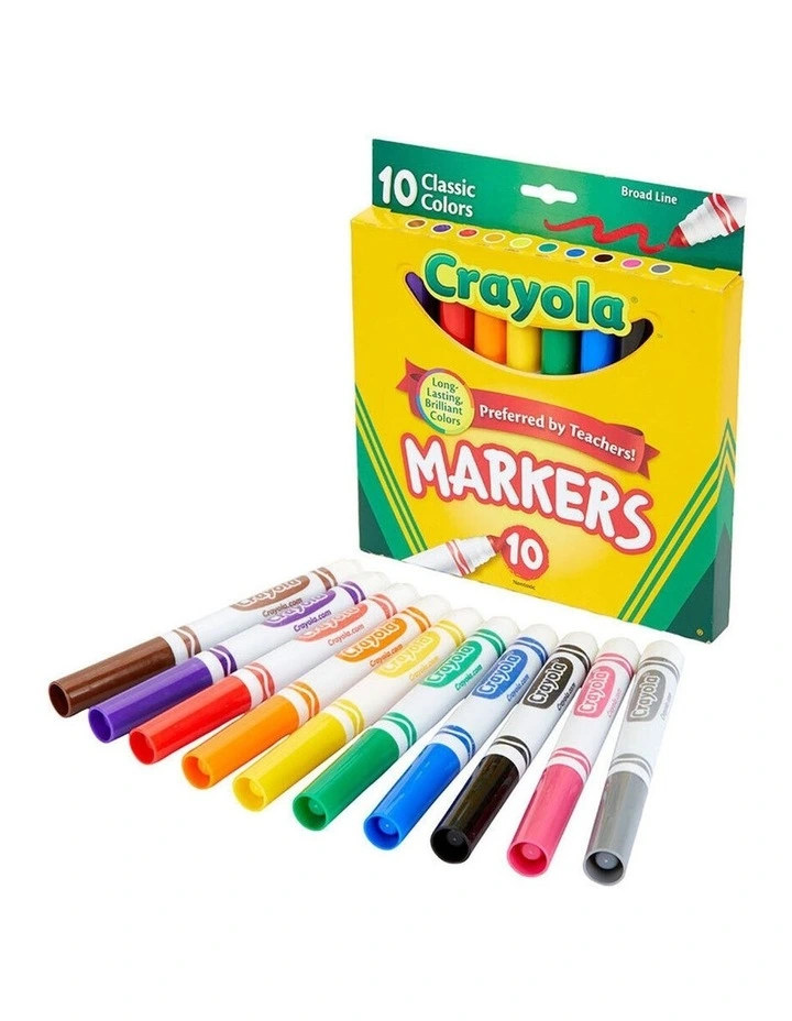 10PK Classic Broadline Markers Drawing Colouring Pen Kids 3y Art/Craft