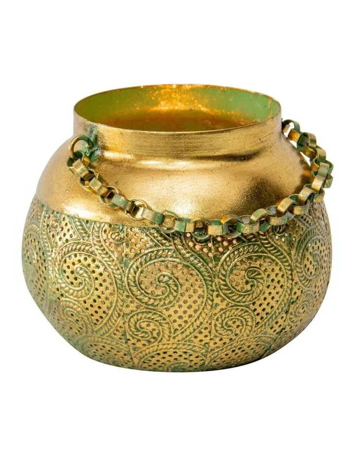 Moroccan Tealight Candle Holder in Distressed Gold
