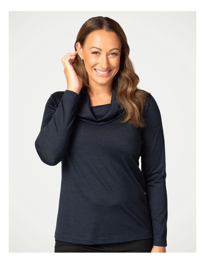 Hedrena Cowl Neck Long Sleeve Top in Dark Navy