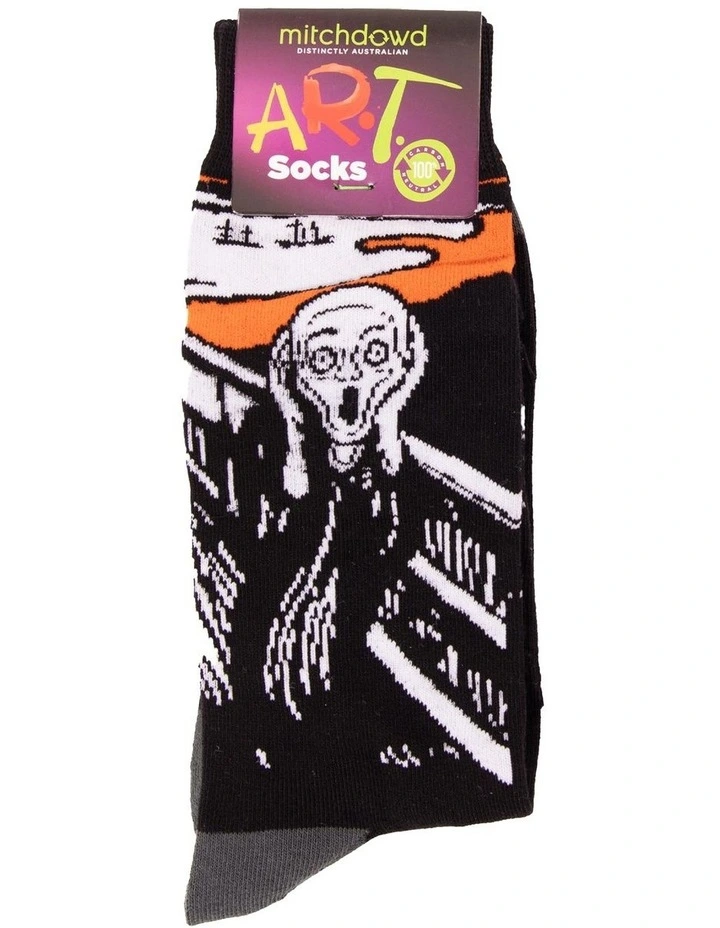 Scream Art Cotton Crew Sock in Black/White