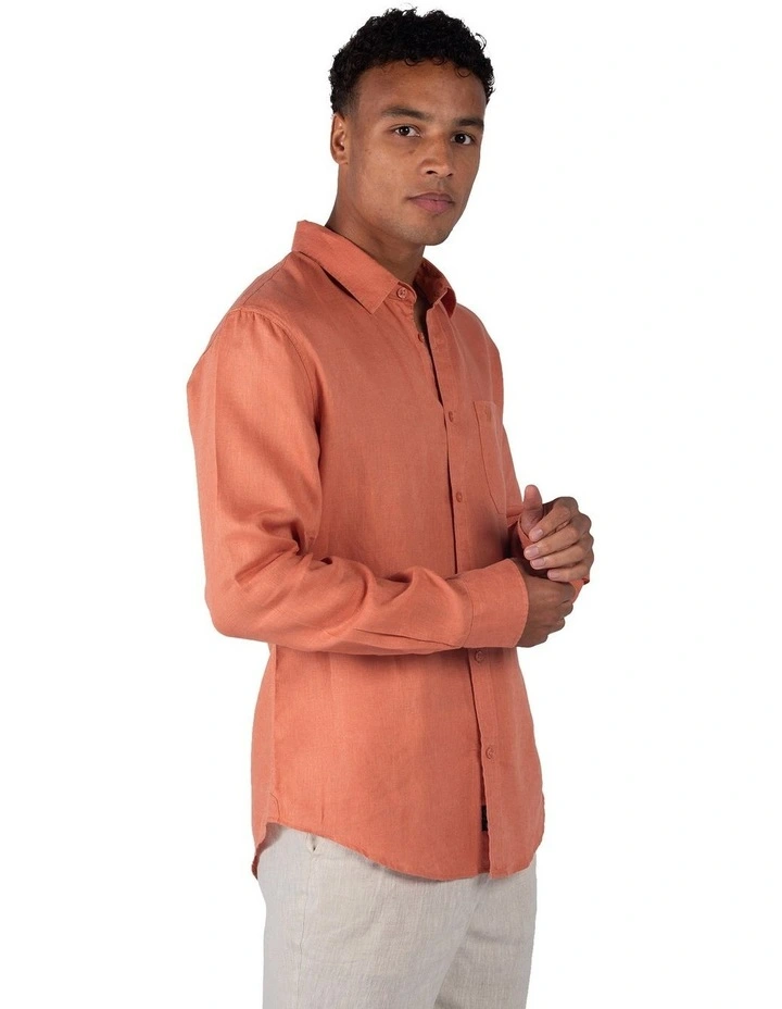 Linen Long Sleeve Shirt in Rust