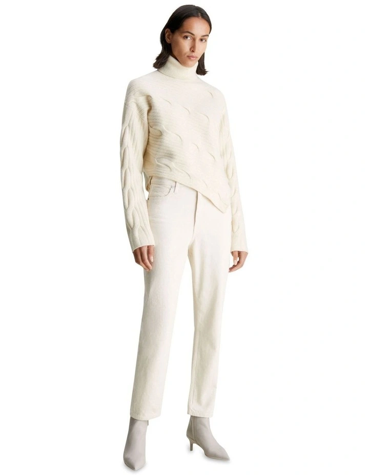 Asymetric Modern Cable Sweater in Angora