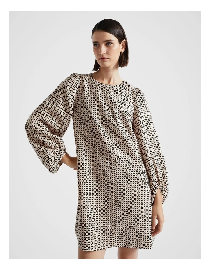 Linen Mini Dress in Champagne Geo