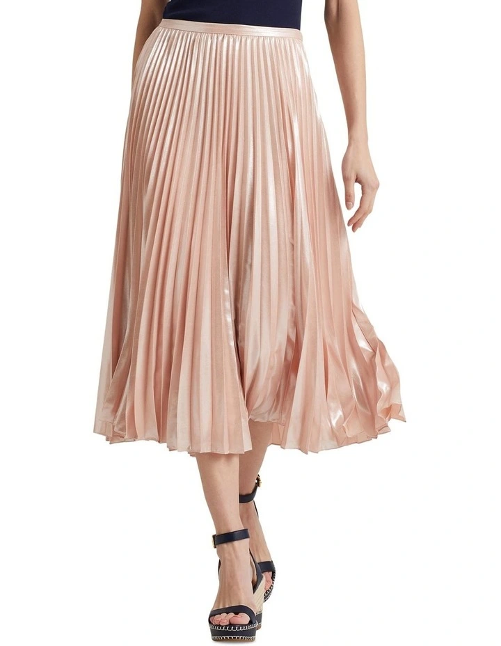 Pleated Metallic Chiffon Skirt in Orange
