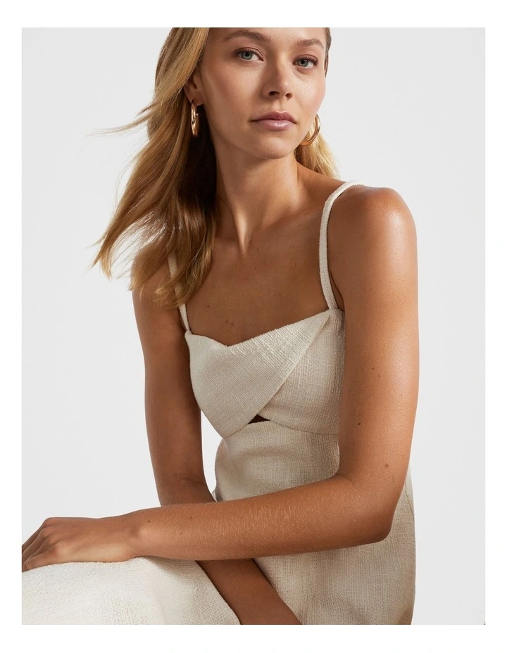 Cotton Tweed Twist Front Dress in Cream