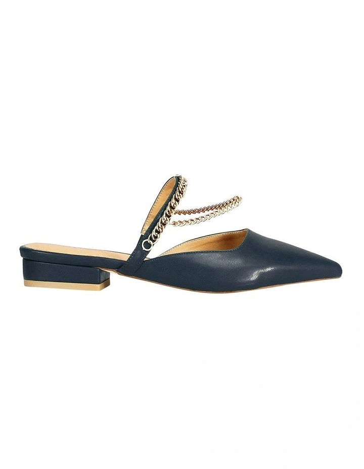 On The Go Leather Flat in Navy