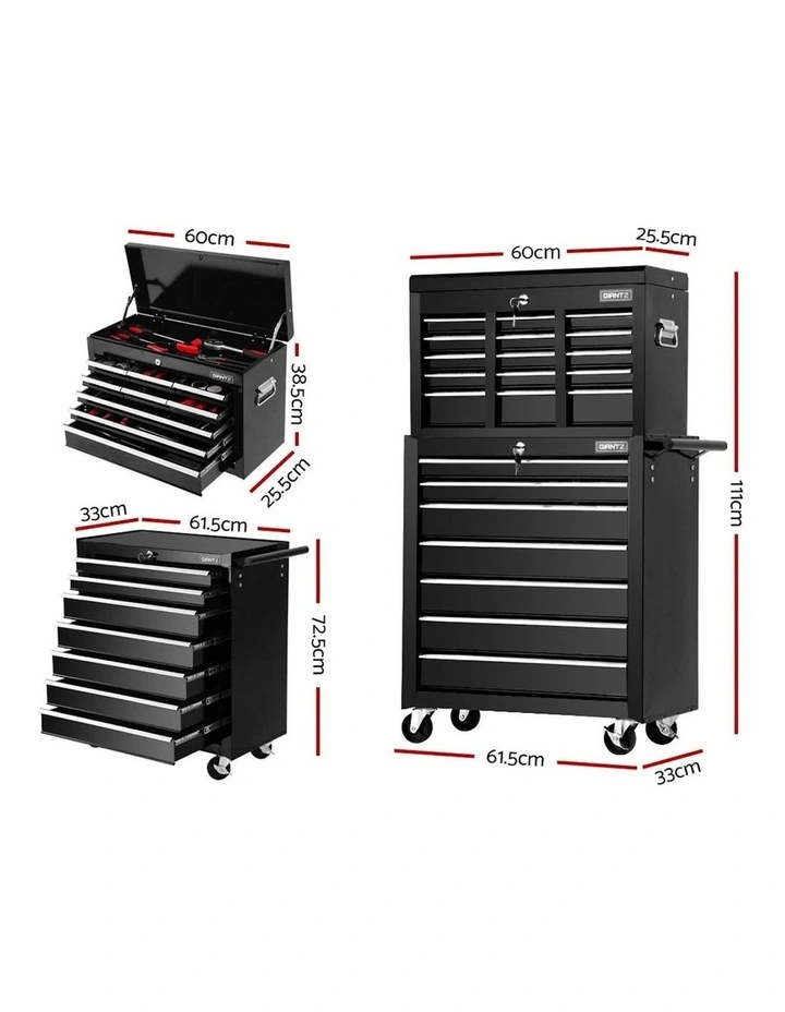 Chest Trolley 16 Drawers Tool Box in Black