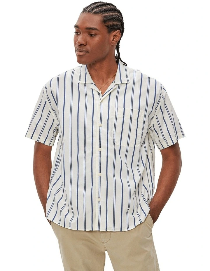 Striped Button-Up Poolside Shirt in Cream