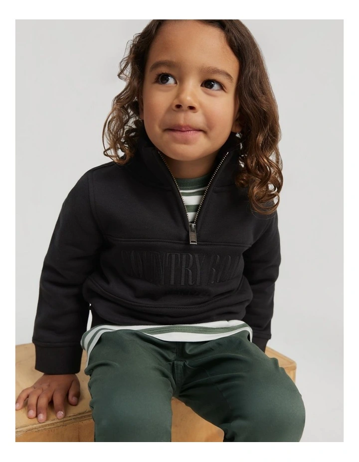 Verified Australian Cotton Heritage Half Zip Sweat Top in Black
