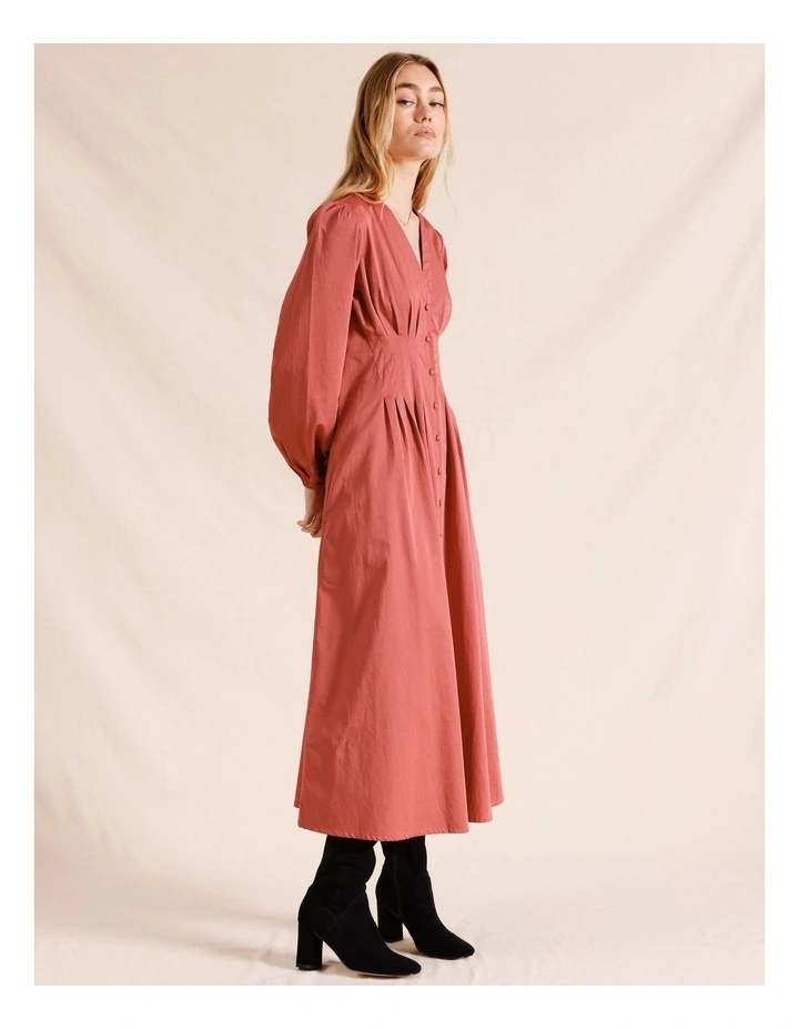 Woven Maxi Dress with Pintuck Waist in Rose