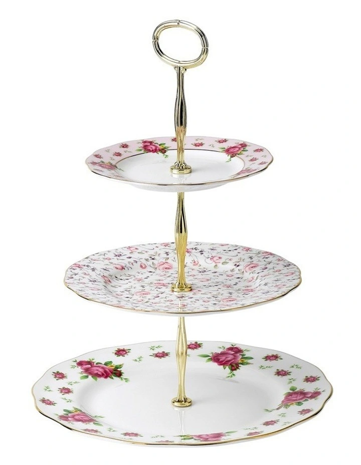 New Country Roses 3 Tier Cake Stand White