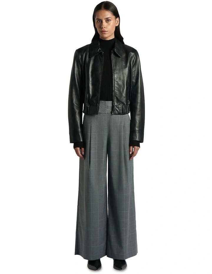 Buckle Detail Wide Leg Pant in Grey Melange