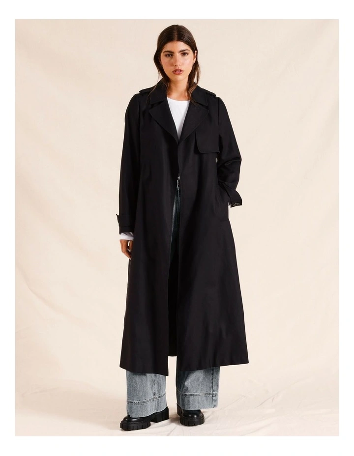 Longline Linen Trench in Black