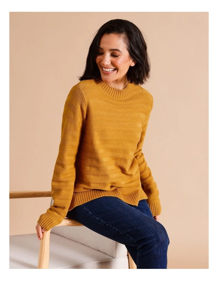 Organic Cotton Blend Patterned Stripe Jumper With Straight Hem In Sahara