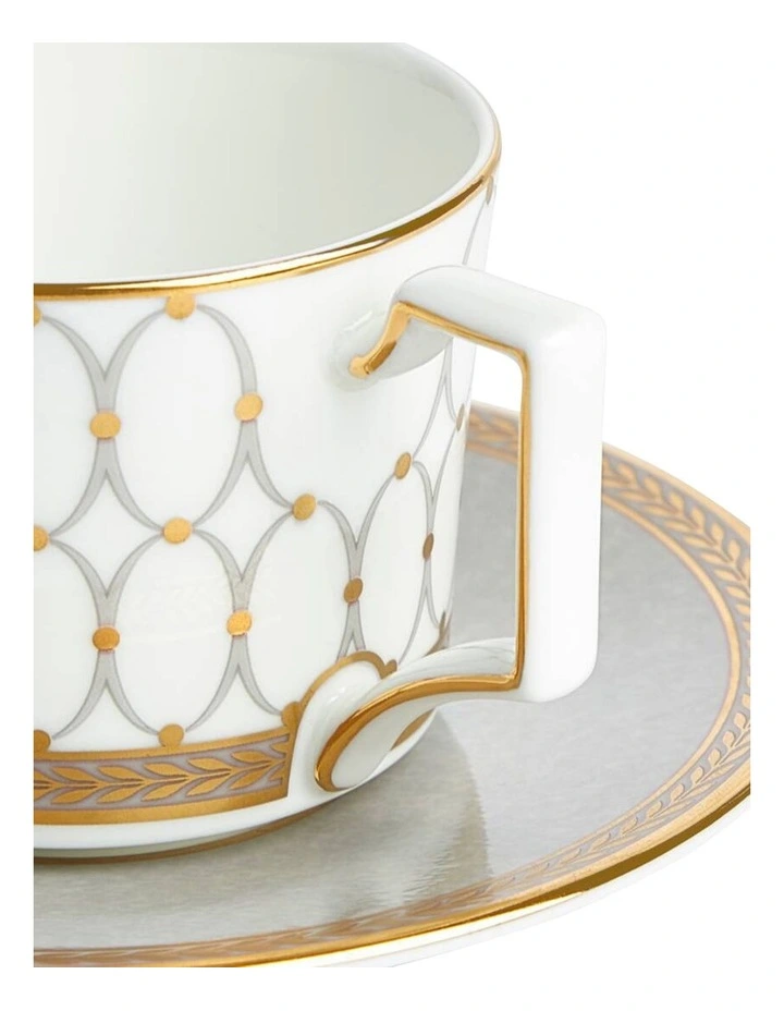 Renaissance Grey Espresso Cup & Saucer in White/Gold