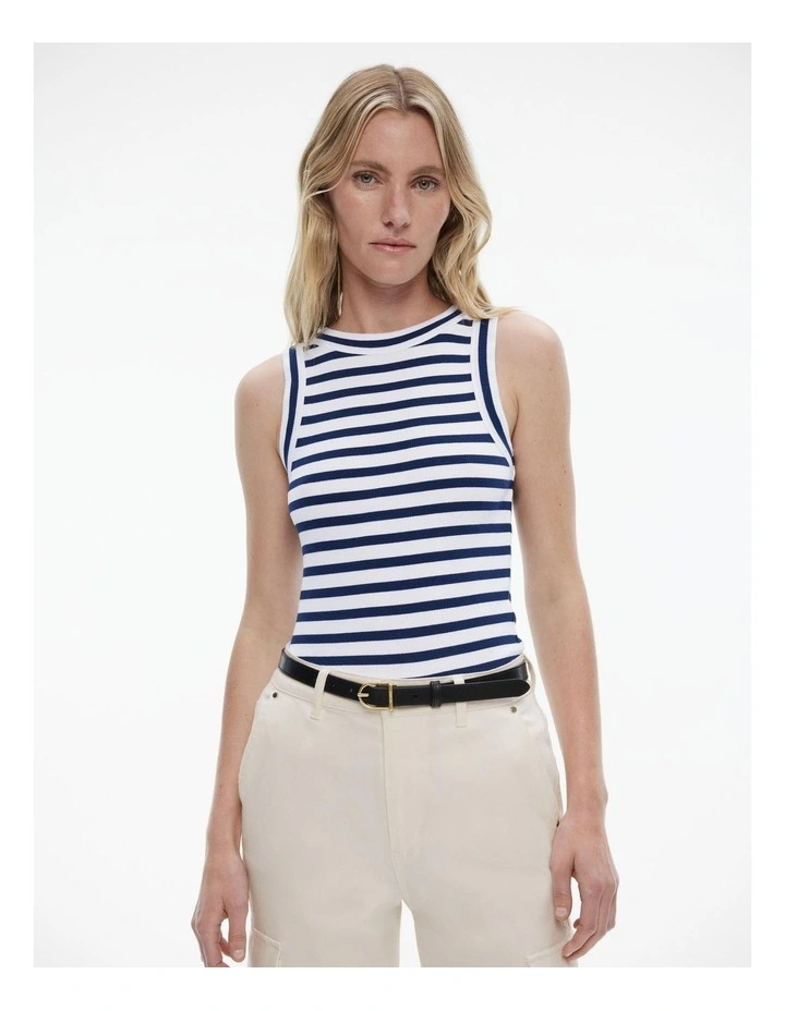 Stripe Bind Detail Tank in Ink