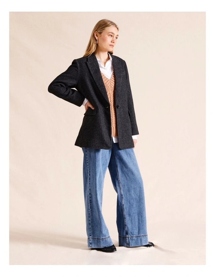 Herringbone Weave Blazer in Charcoal