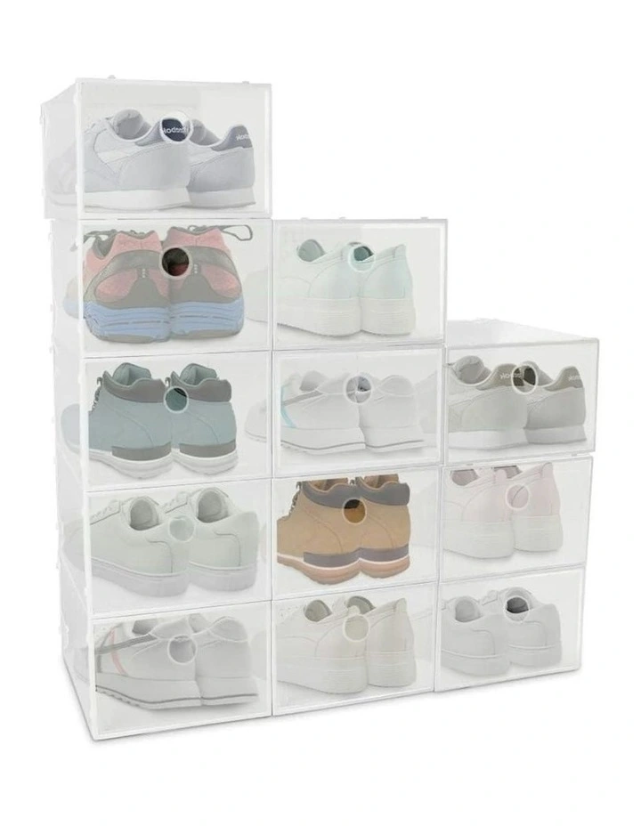 Stackable Plastic Shoe Box 12Pieces Large Size in White