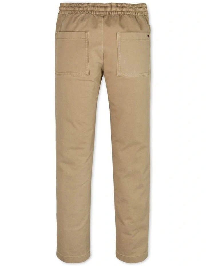 Boys Pull-On Drawstring Twill Trousers in Tan