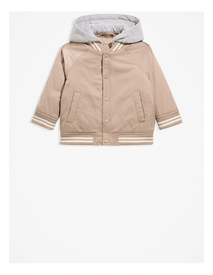 Organically Grown Cotton Sweat Hooded Jacket in Mushroom