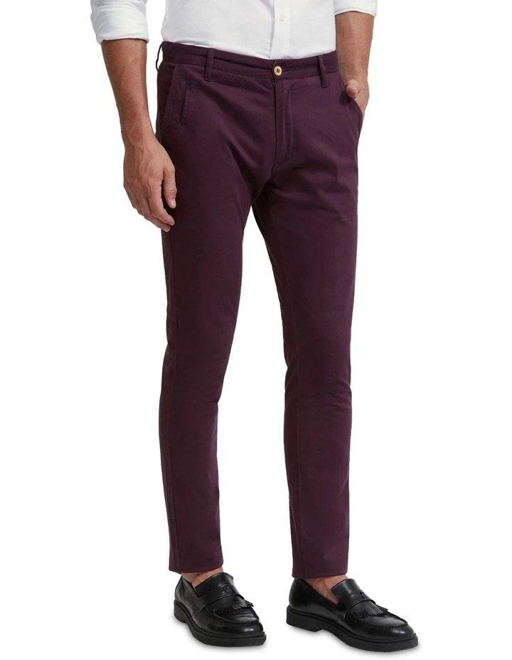 Stretch Skinny Fit Organic Cotton Chinos in Merlot