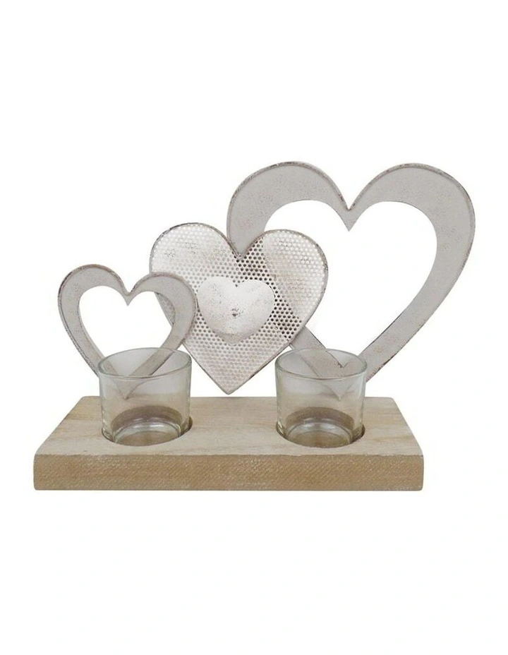 Rustic Hearts Romantic Tealight Candleholder in Multi