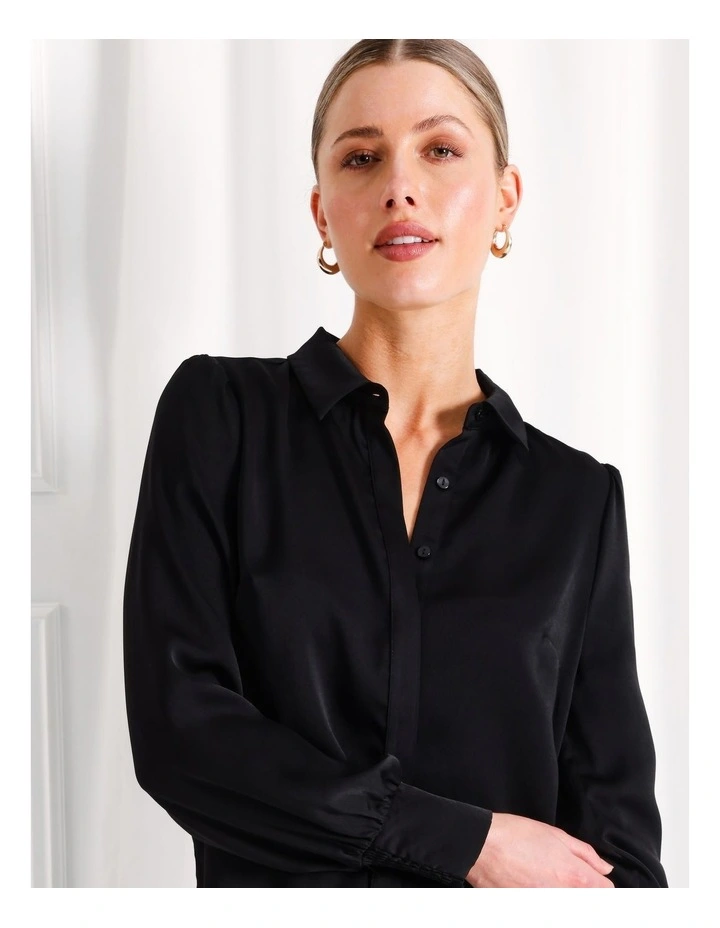 Recycled Satin Shirt in Black