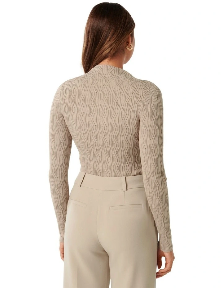 Everley High-Neck Wave Jumper in Beige