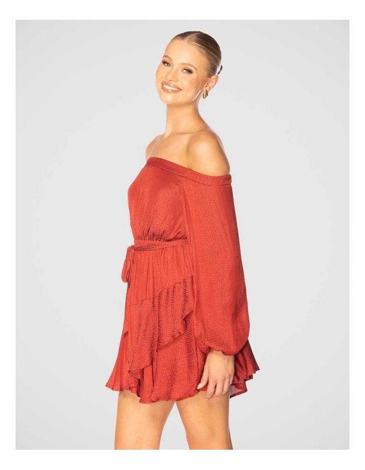 Waris Off Shoulder Mini Dress in Burgundy