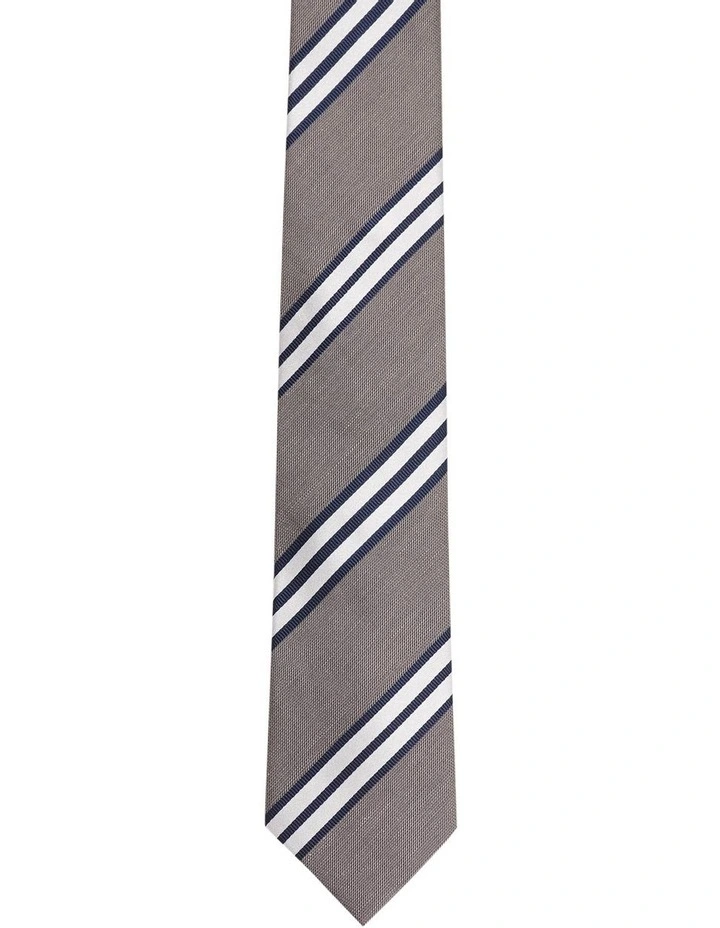 Stripe Tie in Navy Blue/Silver
