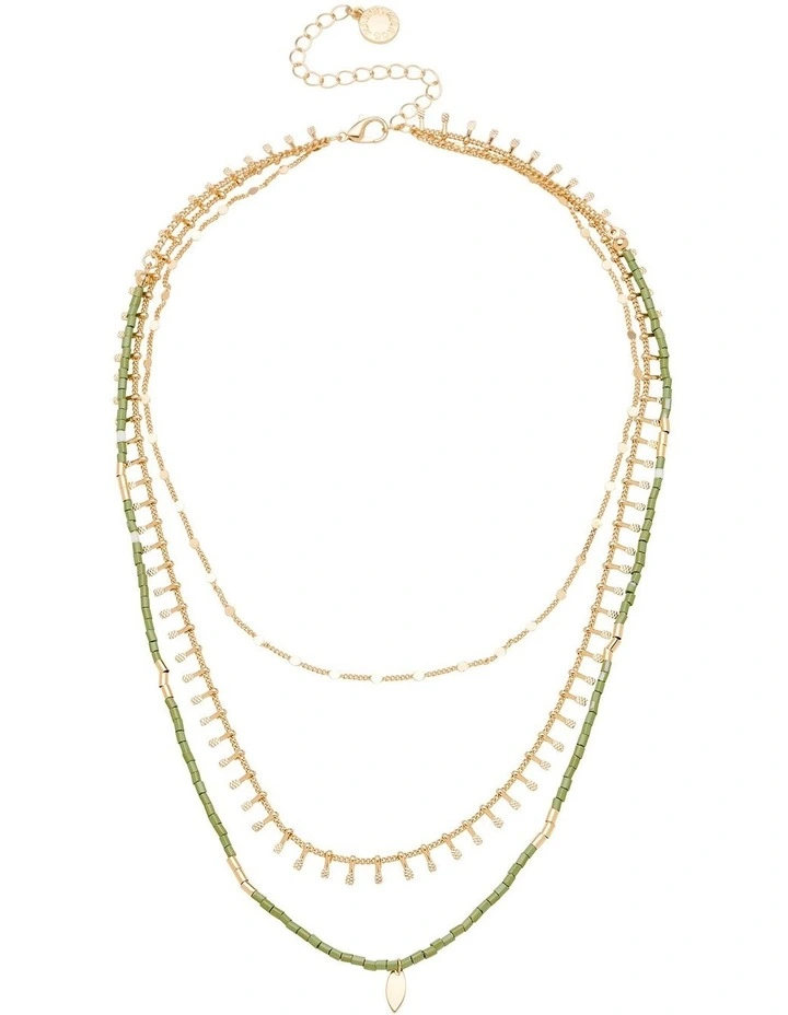 Twine Layered Chain Necklace in Green