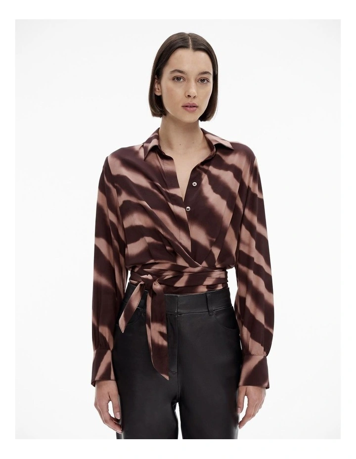 Radiant Print Wrap Shirt in Amaretto
