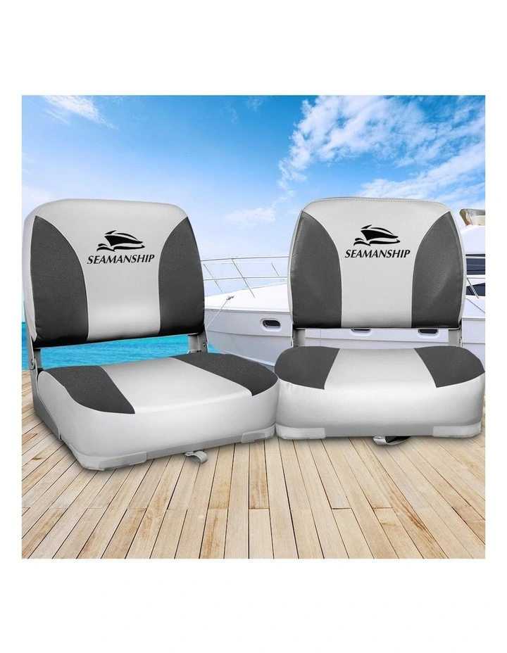 Seamanship 2X Folding Boat Seats Swivel Low Back 13cm Padding in Charcoal