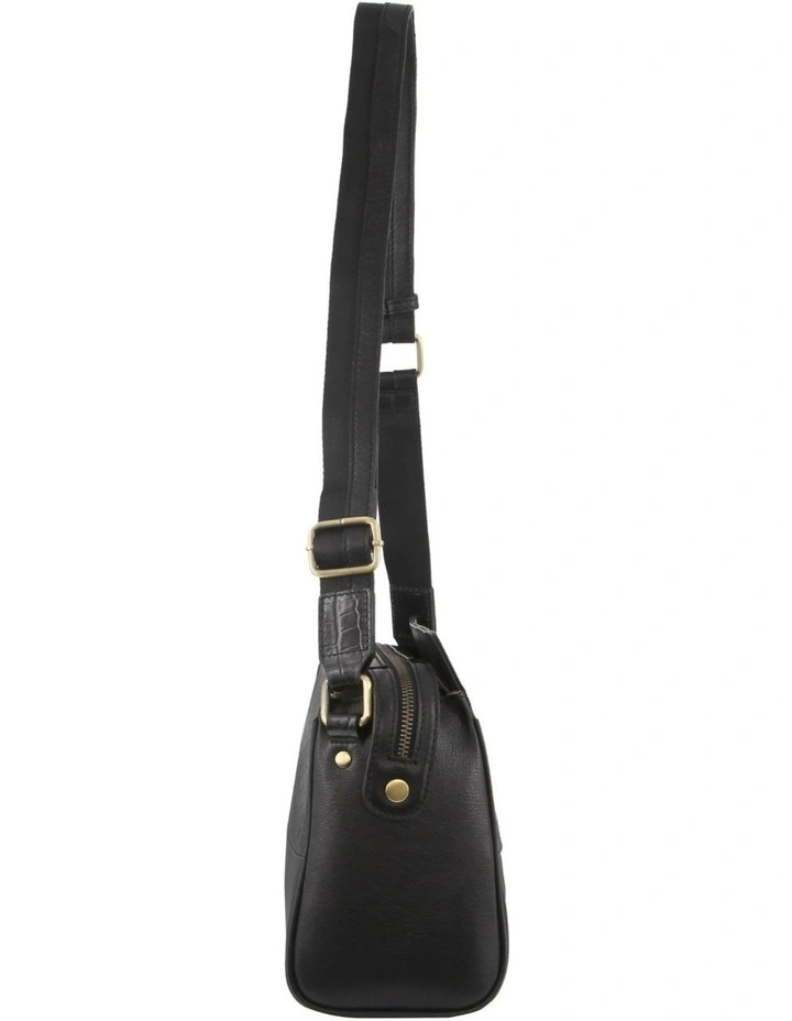 Croc-Embossed Leather Cross-Body Bag in Navy