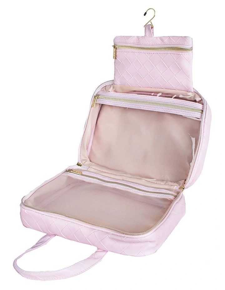 Woven Hanging Cosmetic Bag in Peony Pink