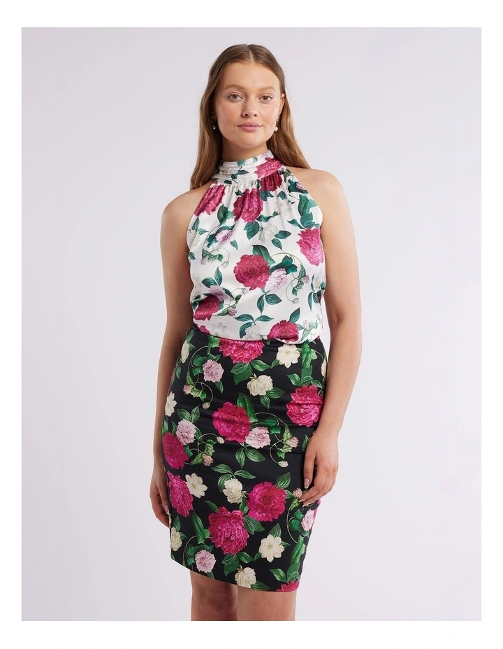 Raspberry Peony Top in Ivory
